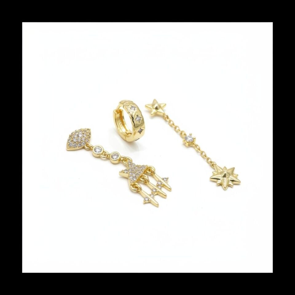 YSX Yıldız Işıltısı Gold Küpe Seti