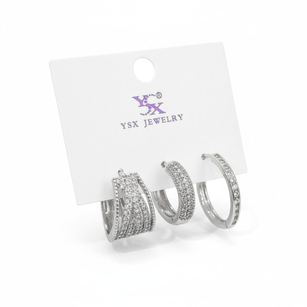 YSX Üçlü Taşlı Halka Küpe Seti