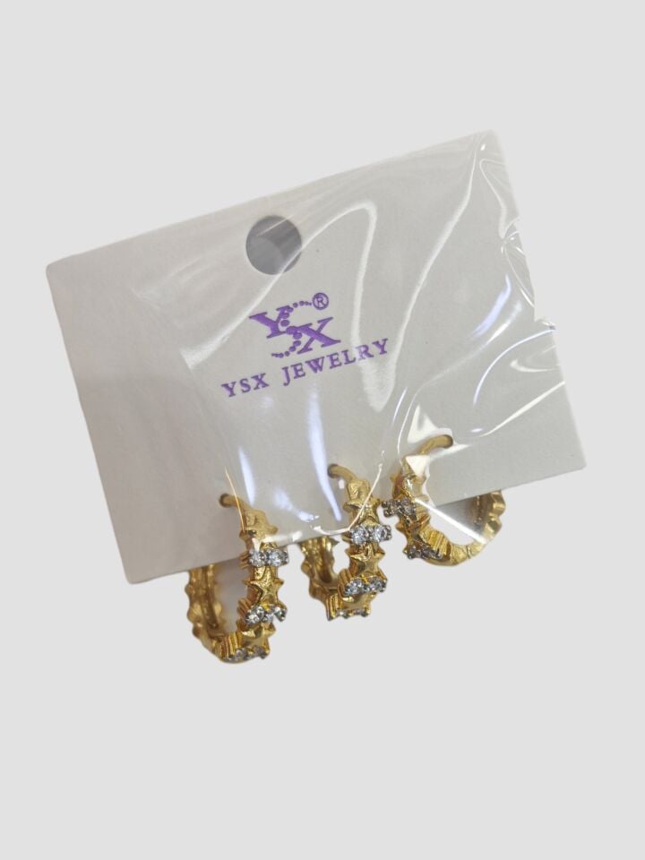 YSX Taşlı Gold Halka Küpe Seti
