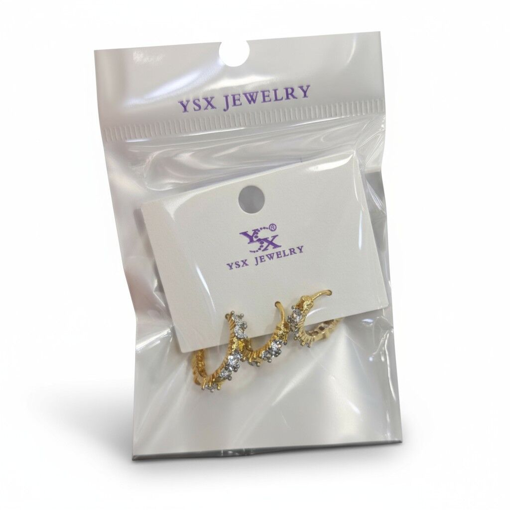 YSX Taşlı Gold Halka Küpe Seti