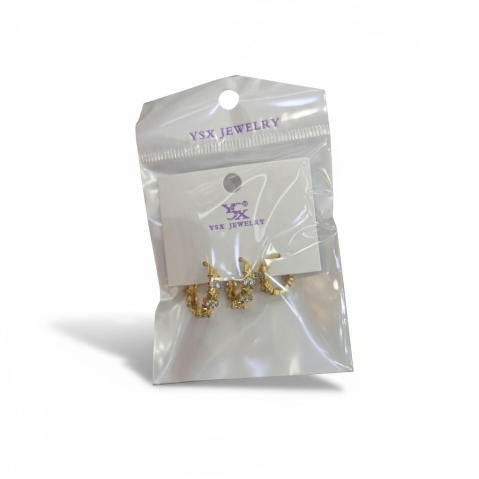 YSX Taşlı Gold Halka Küpe Seti