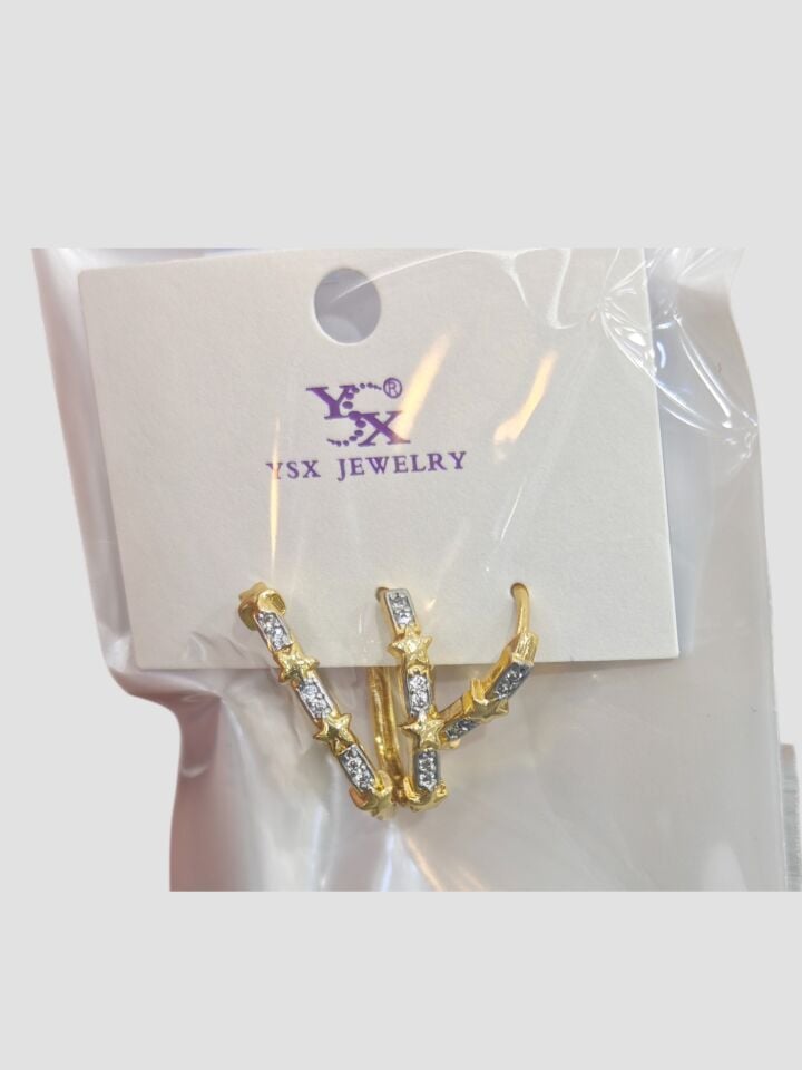 3’lü YSX Yıldız Taşlı Gold Küpe Seti