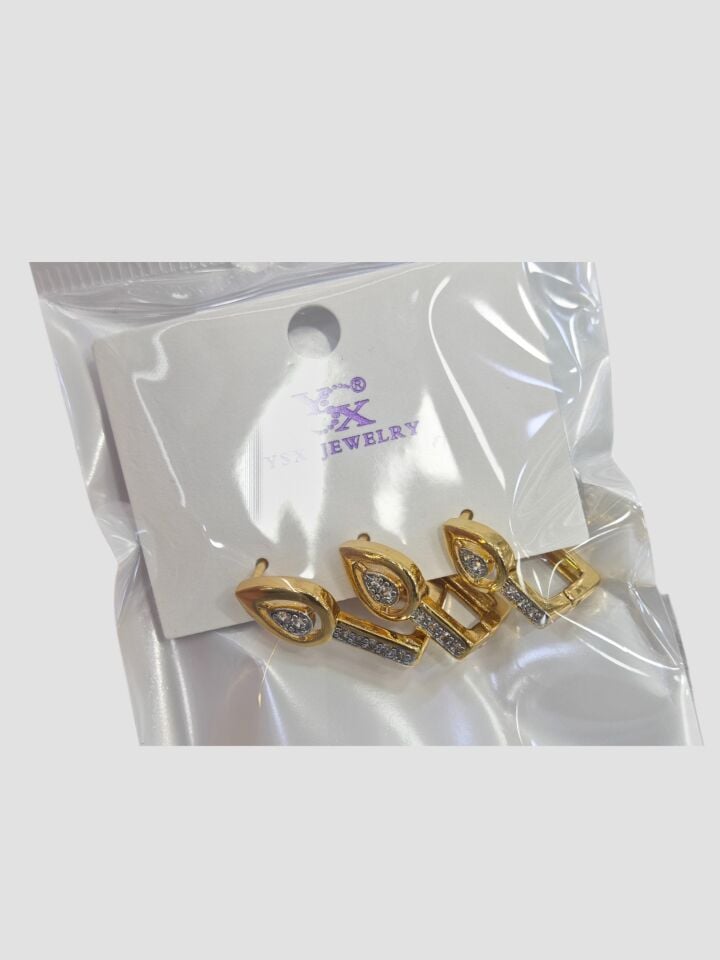 3’lü YSX Damla Taşlı Gold Küpe Seti