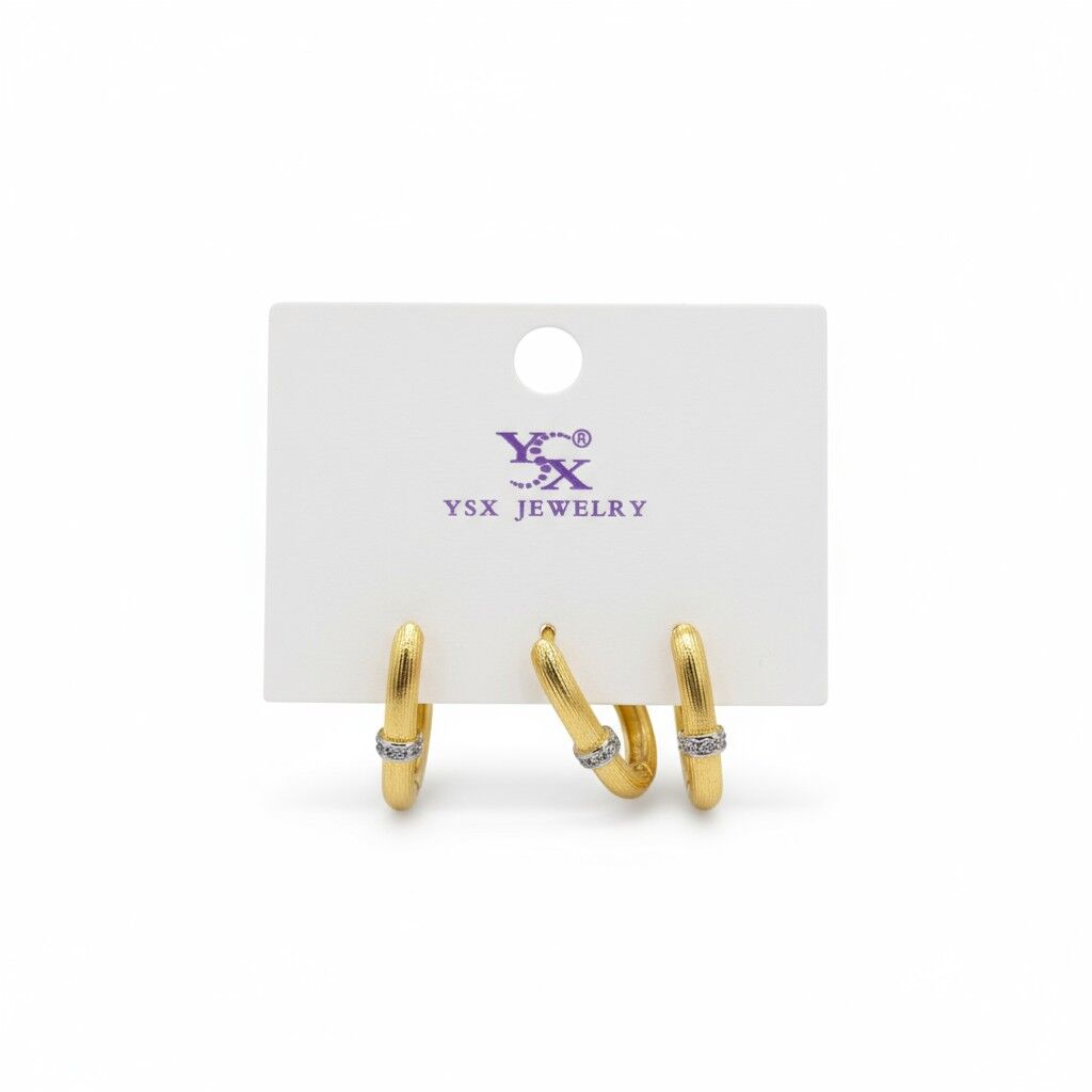 3’lü YSX Taş Detaylı Gold Halka Küpe Seti