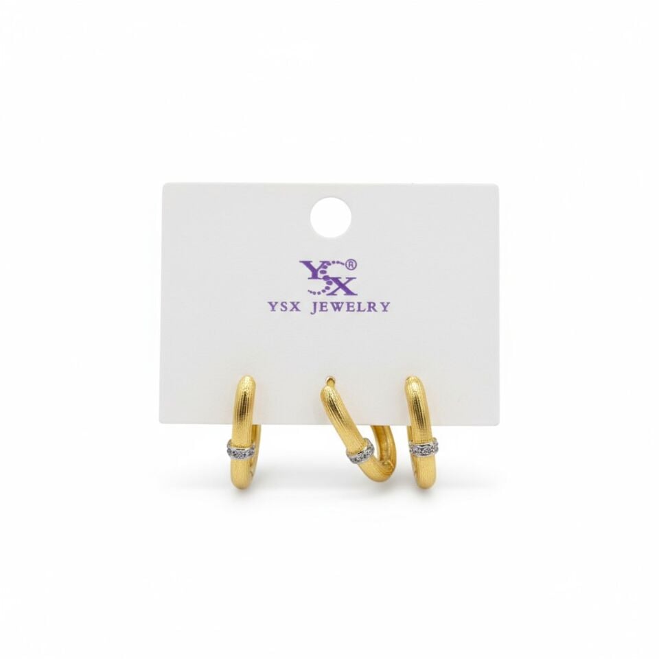 3’lü YSX Taş Detaylı Gold Halka Küpe Seti