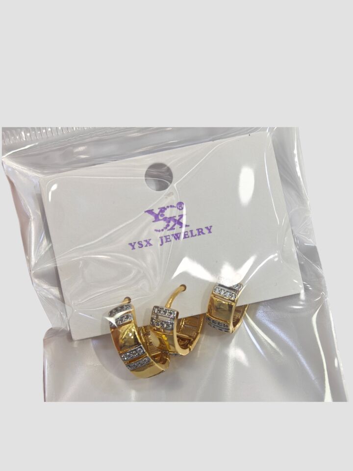 3’lü YSX Şerit Taşlı Gold Küpe Seti