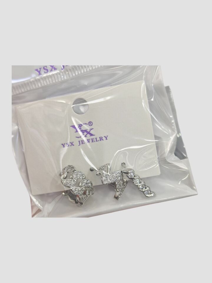 3’lü YSX Zincir Form Taşlı Gümüş Küpe Seti