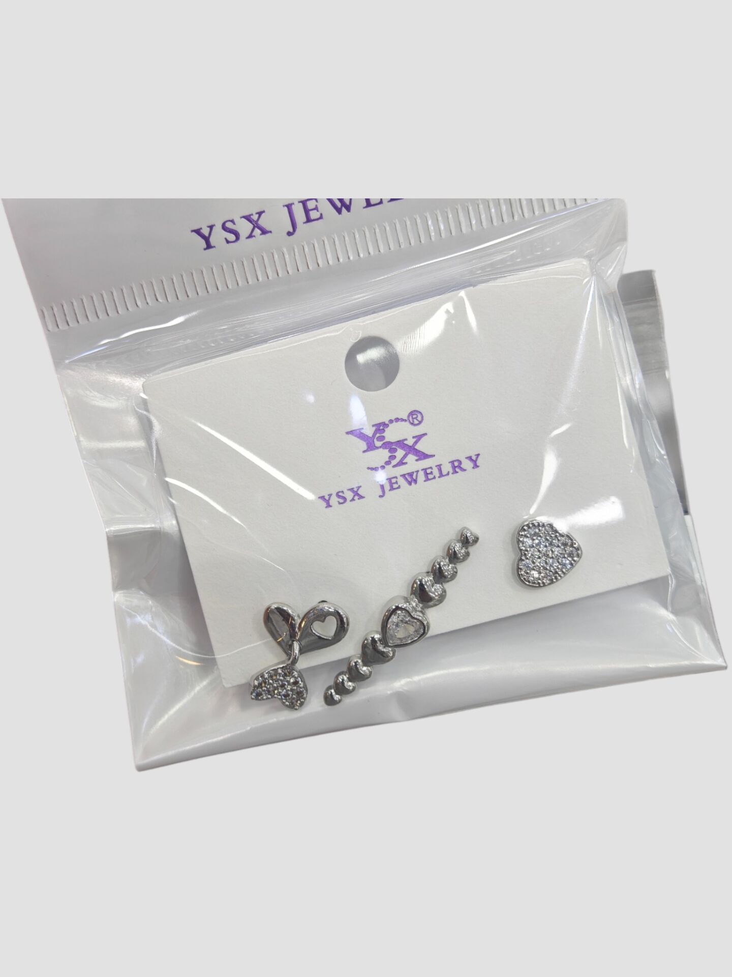 3’lü YSX Kalp Figürlü Gold Küpe Seti