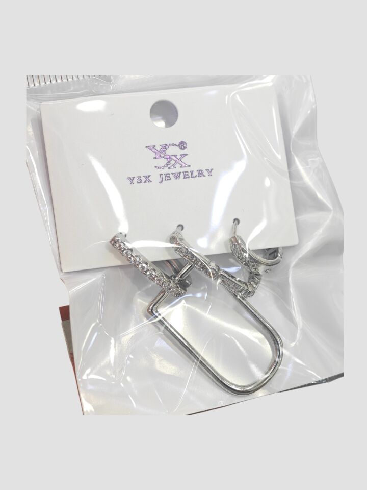 3’lü YSX Geometrik Taşlı Gümüş Küpe Seti