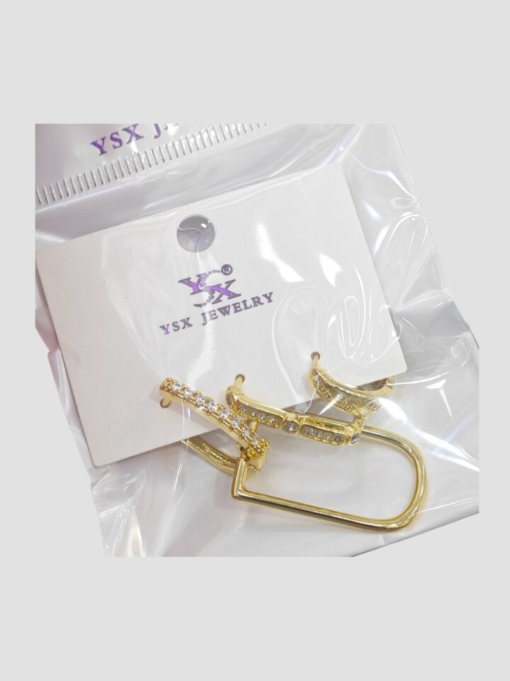 3’lü YSX Geometrik Taşlı Gümüş Küpe Seti Gold