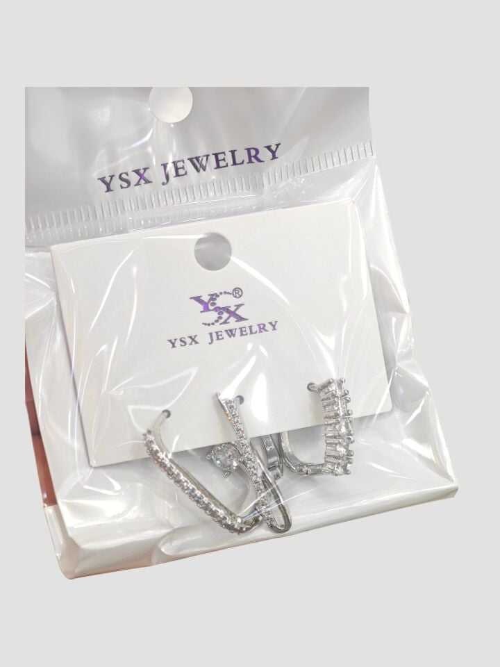 3’lü YSX Zirkon Işıltılı Gold Küpe Seti