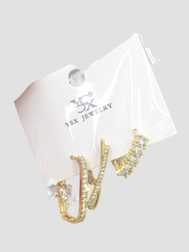 3’lü YSX Zirkon Işıltılı Gold Küpe Seti Gold