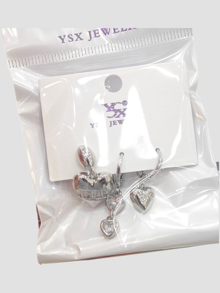 3’lü YSX Kalp Figürlü Gold Küpe Seti Gümüş R