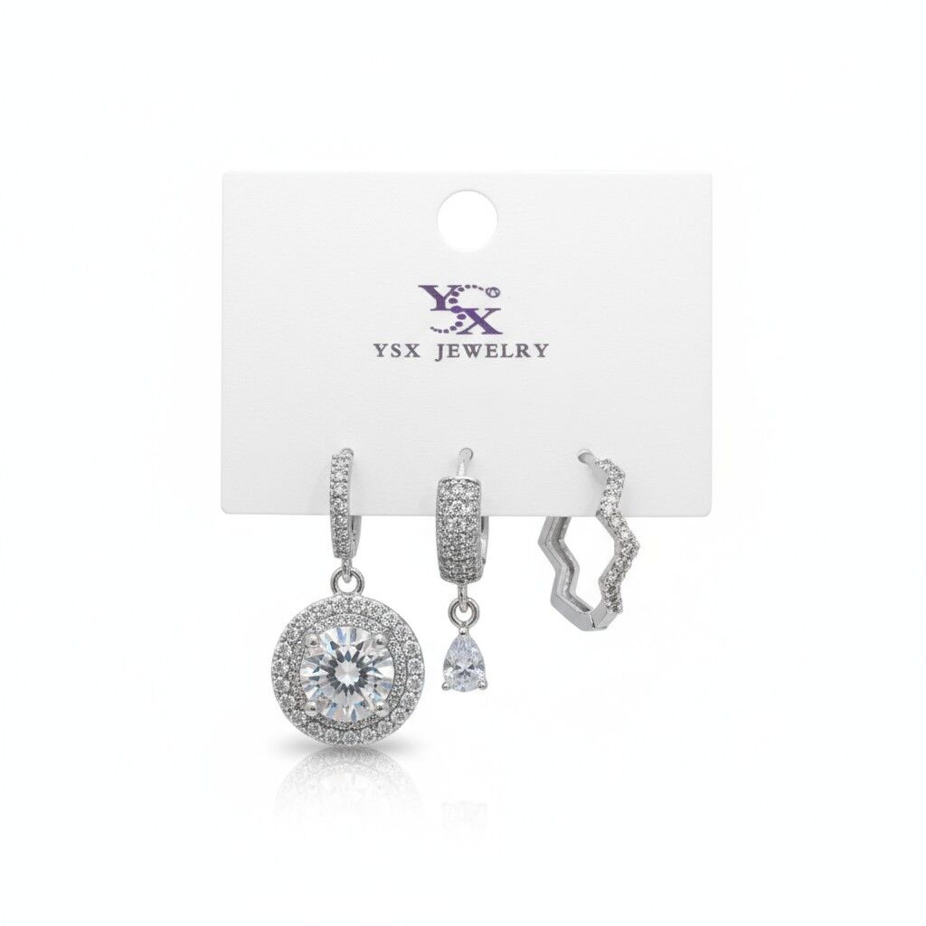 3’lü YSX Taş Detaylı Gümüş Küpe Seti