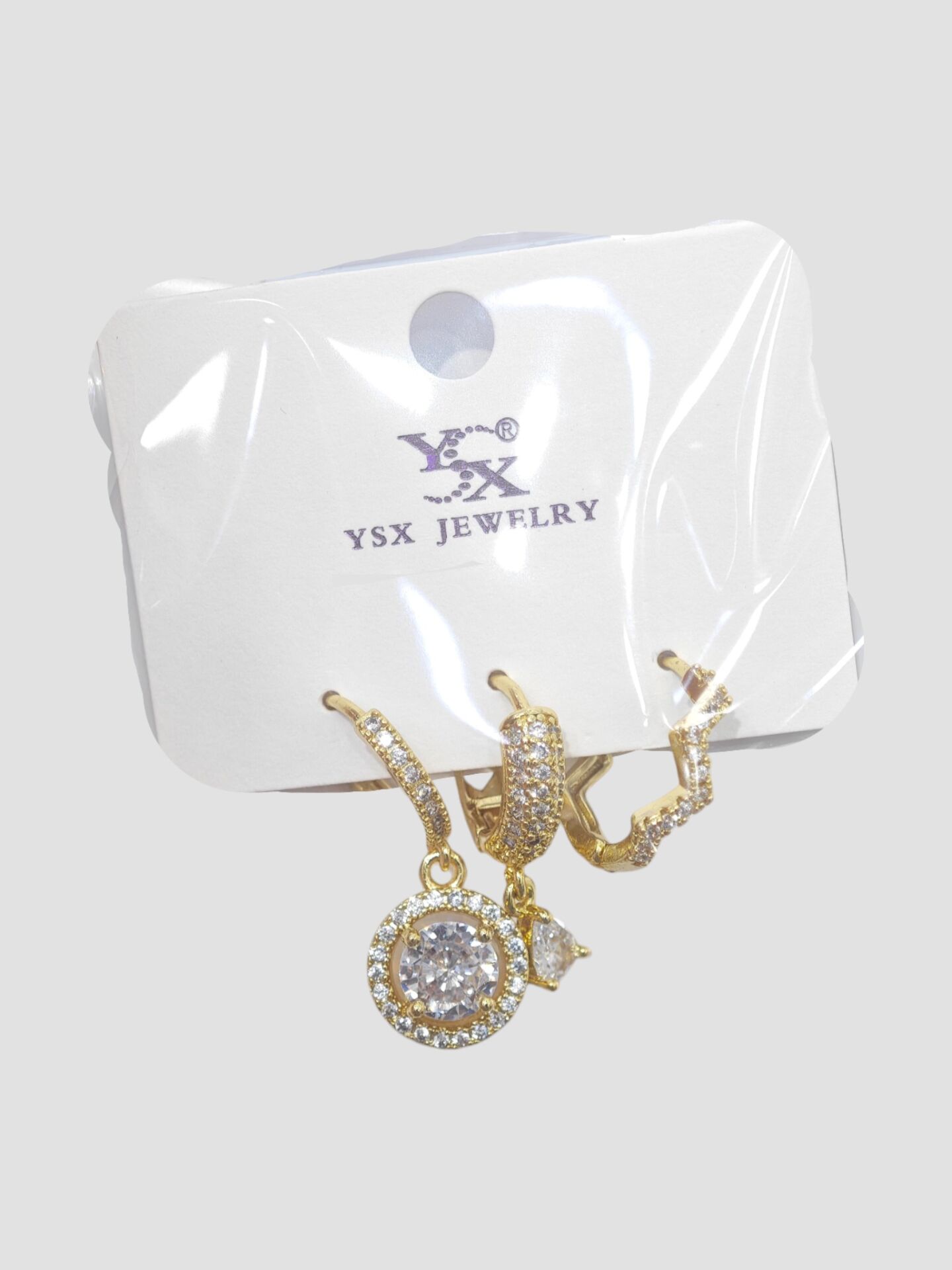 3’lü YSX Taş Detaylı Gümüş Küpe Seti Gold