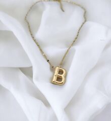 Çelik Harf Kolye Gold B