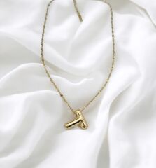 Çelik Harf Kolye Gold T