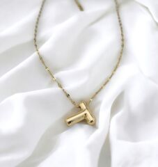 Çelik Harf Kolye Gold T