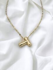 Çelik Harf Kolye Gold T