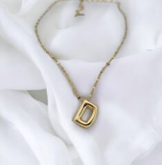 Çelik Harf Kolye Gold D