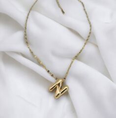Çelik Harf Kolye Gold N