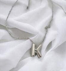 Çelik Harf Kolye Gümüş Renk K