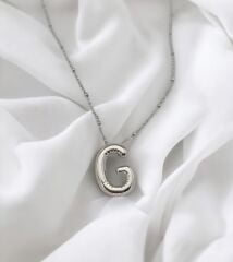 Çelik Harf Kolye Gümüş Renk G
