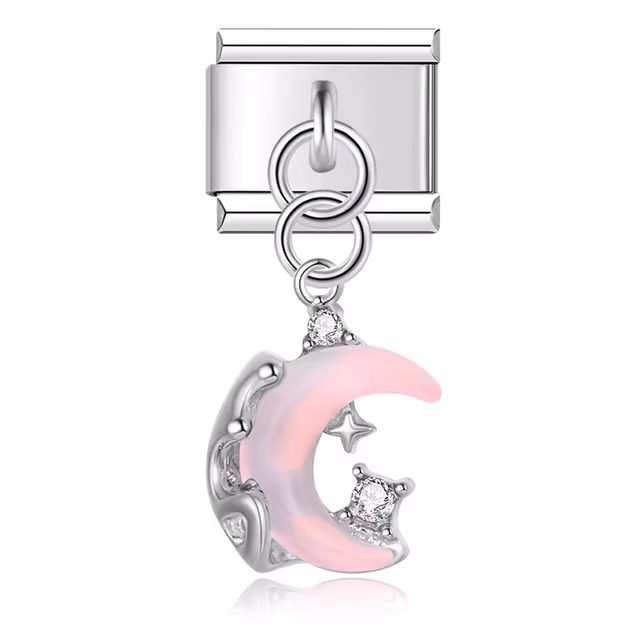 Pembe Hilal Desenli İtalyan Charm Sallantılı