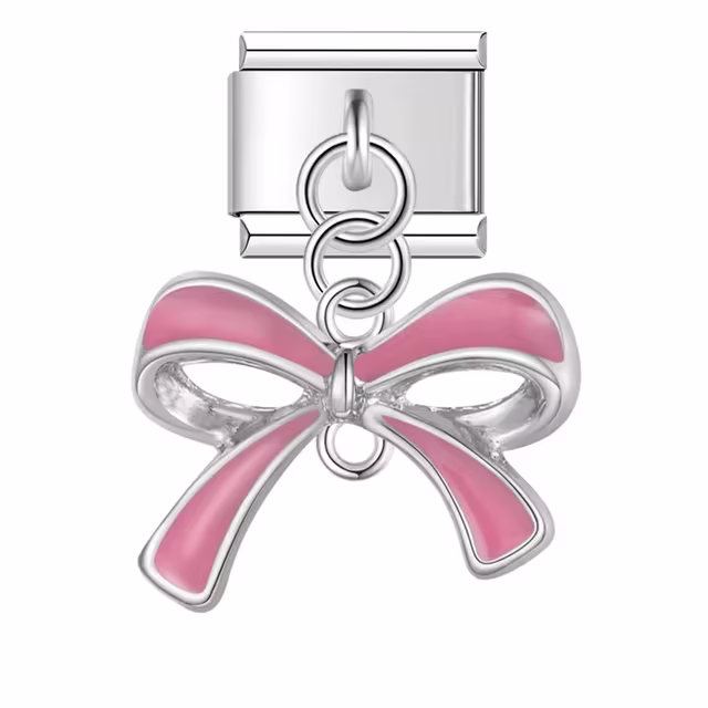 Pembe Fiyonk Desenli İtalyan Charm Sallantılı