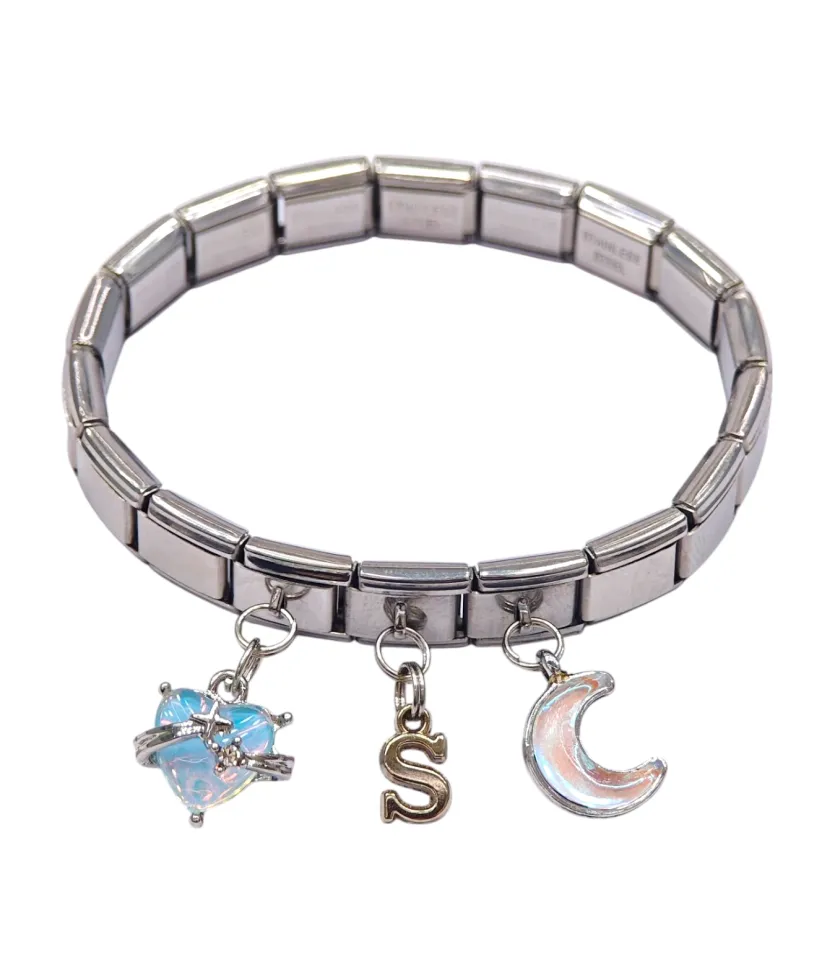 Harf, Kalp ve Hilal Desenli İtalyan Charm Bileklik