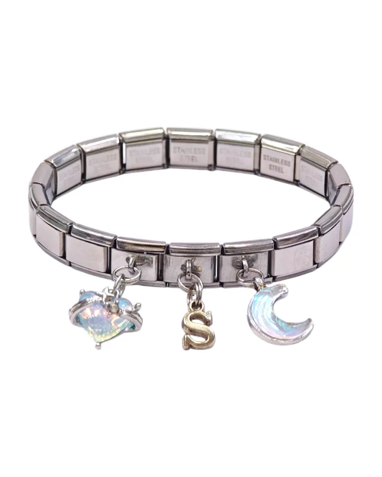 Harf, Kalp ve Hilal Desenli İtalyan Charm Bileklik
