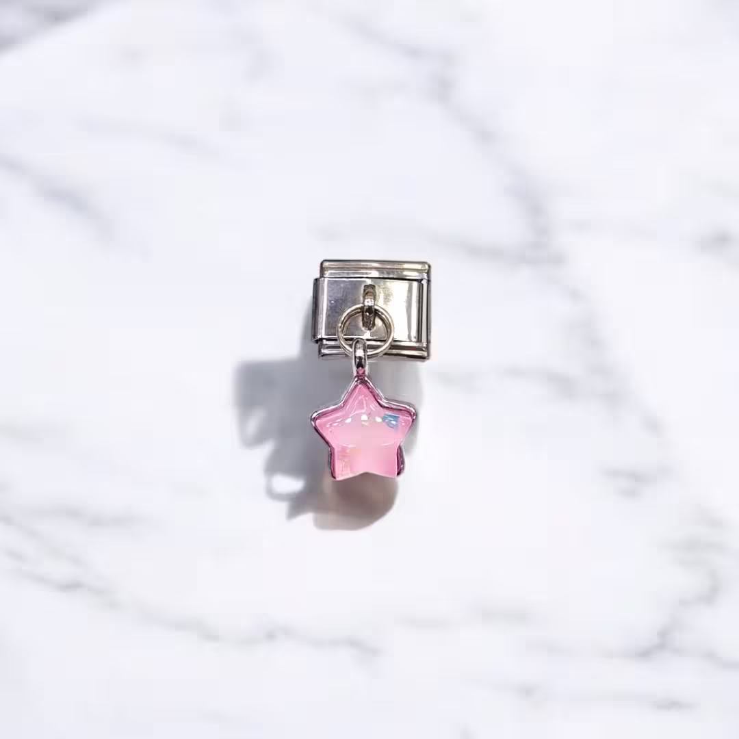 Pembe Yıldız Desenli İtalyan Charm Sallantılı