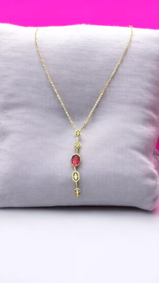 Bordo Renkli Taşlı Y Kolye