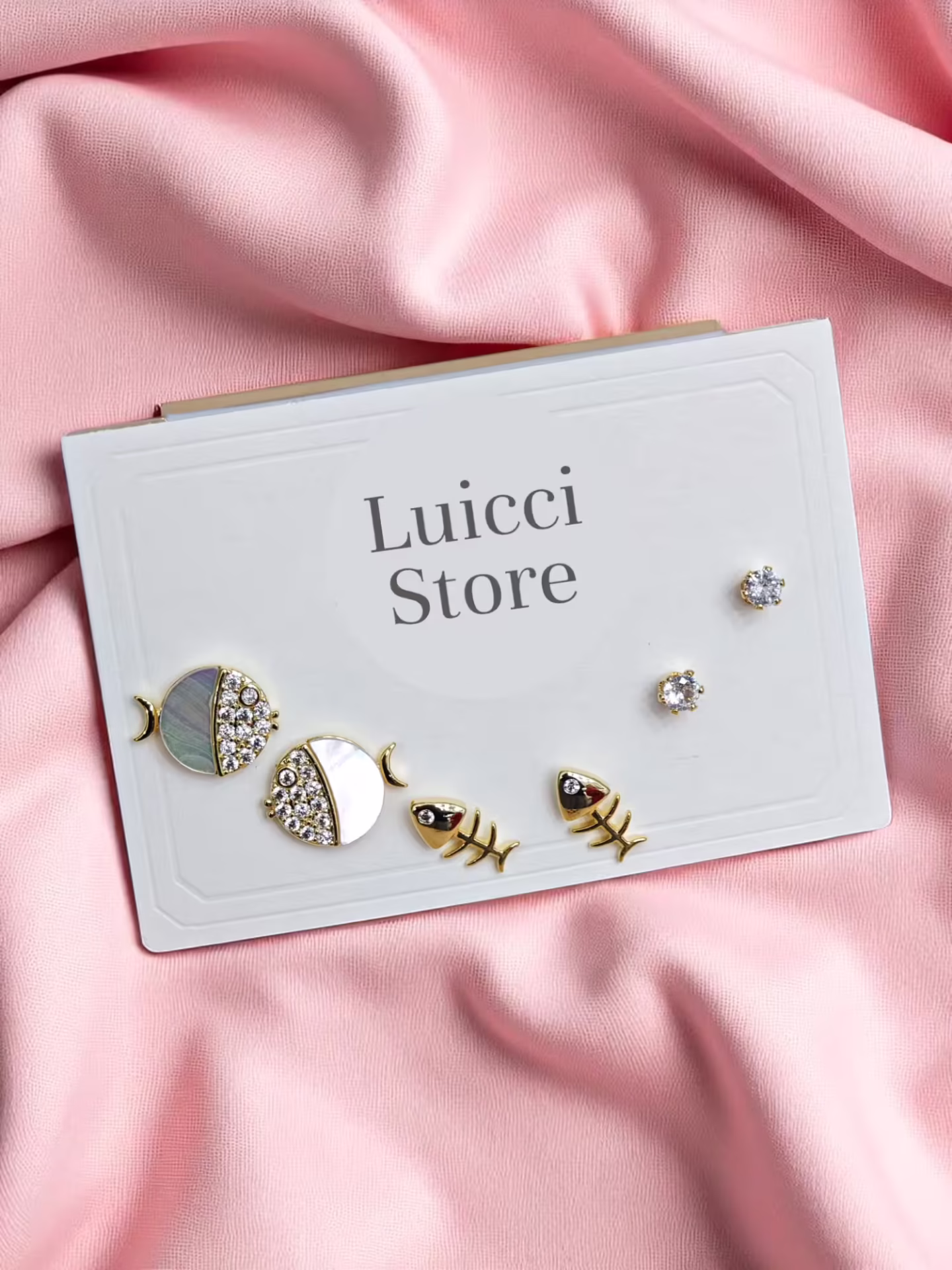 Balık Desenli 6’lı Çoklu Küpe Seti Gold 14K