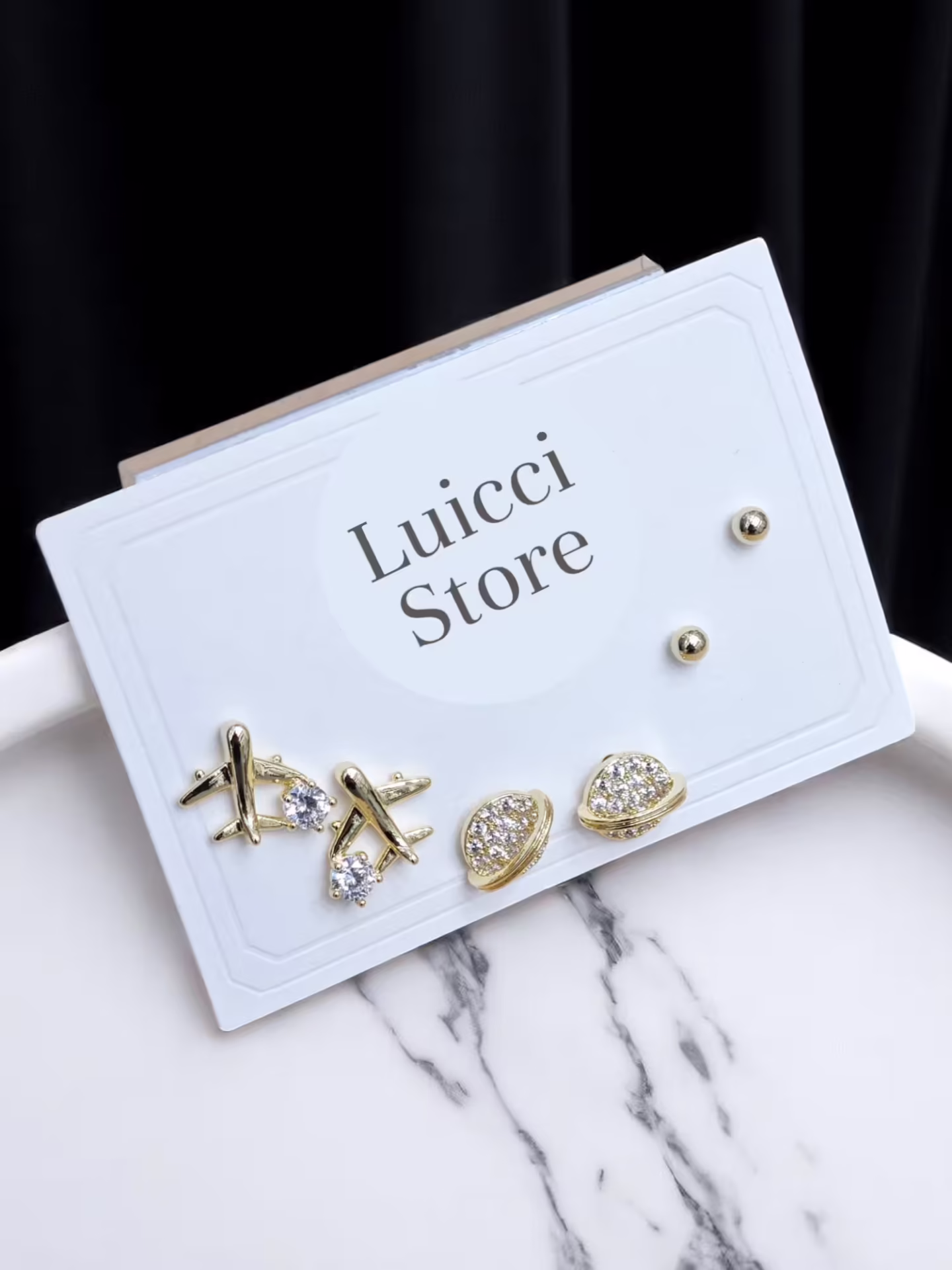 Uçak Desenli 6’lı Küpe Seti Gold 14K