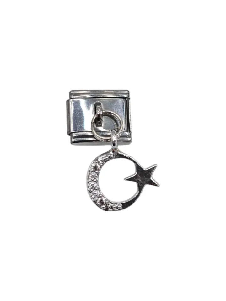 Hilal Yıldız Desenli Sallantılı İtalyan Charm