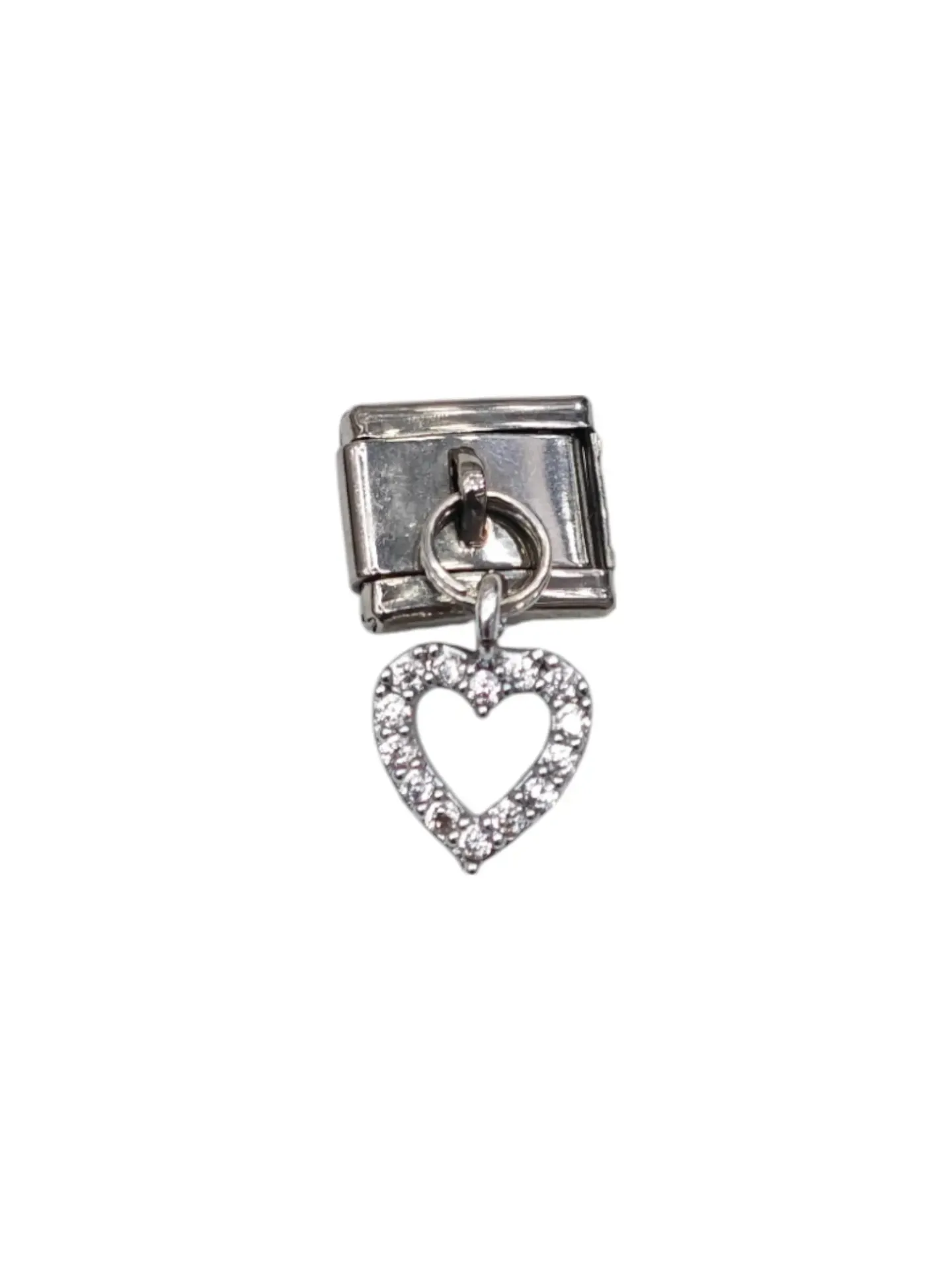 Kalp Desenli İtalyan Charm Zirkon Taşlı