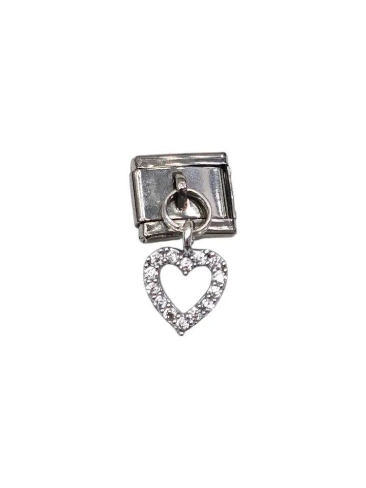 Kalp Desenli İtalyan Charm Zirkon Taşlı