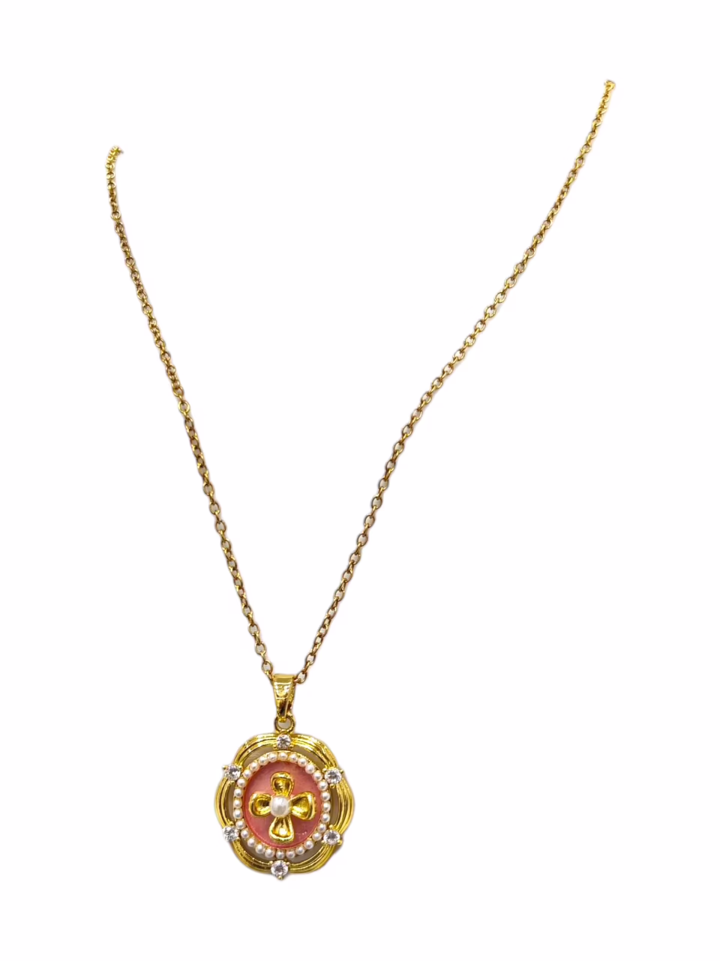 İçi Yonca Desenli Çelik Kolye