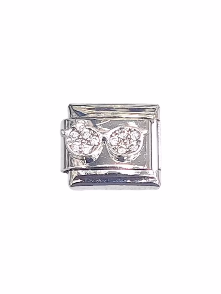 Gözlük Desenli Zirkon Taşlı Charm